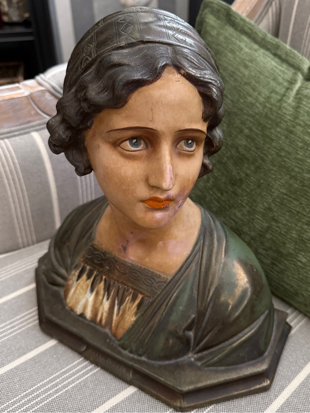 Hand-Painted Antique Sculpture Bust Marked Mignon